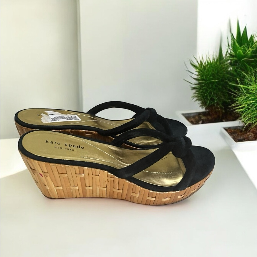 Kate Spade ♠️ Bamboo/suede platform wedge sandals sz 10